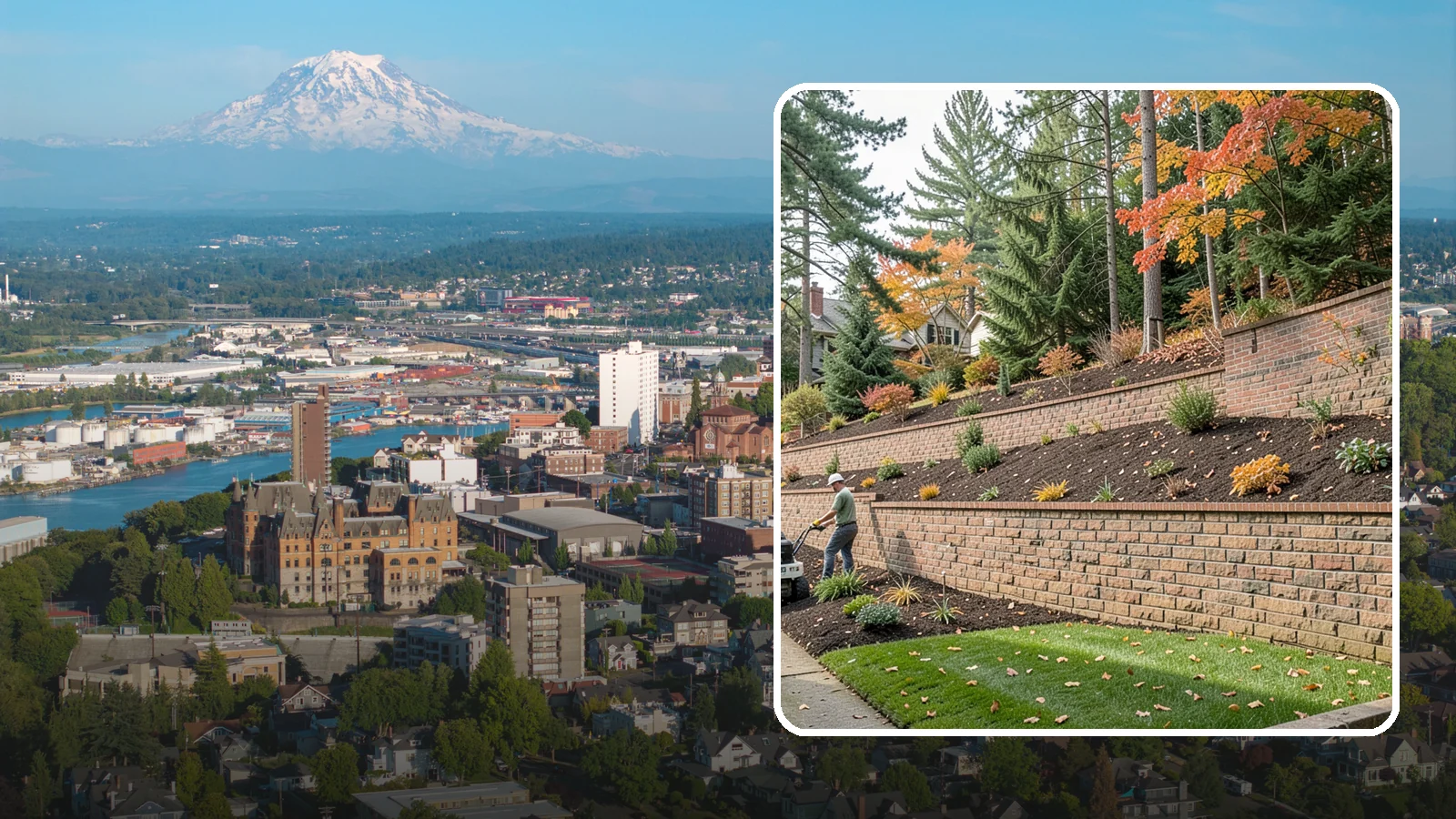 Brick Retaining Wall in Tacoma, Pierce County, WA - A classic mortared brick wall that brings refined, traditional curb appeal to Northwest homes while retaining modest slopes.