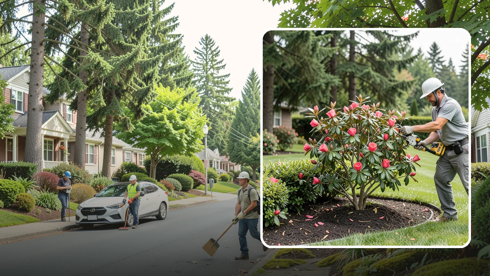 Camellia Pruning in Beaux Arts Village, King County, WA - Post-bloom pruning of camellias to shape the canopy, remove deadwood, and protect the coming season's flower buds.