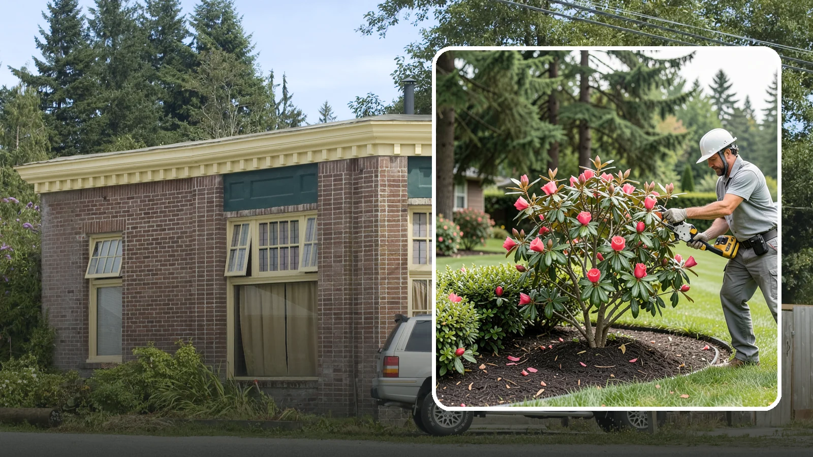 Camellia Pruning in Hamilton, Skagit County, WA - Post-bloom pruning of camellias to shape the canopy, remove deadwood, and protect the coming season's flower buds.