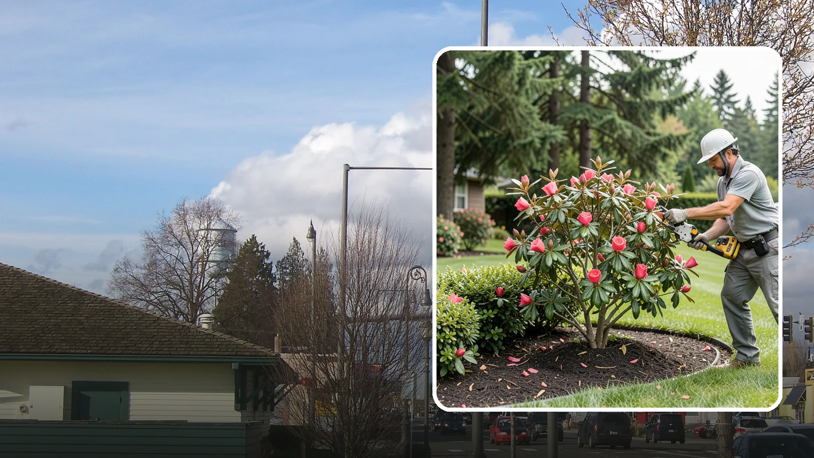 Camellia Pruning in Marysville, Snohomish County, WA - Post-bloom pruning of camellias to shape the canopy, remove deadwood, and protect the coming season's flower buds.