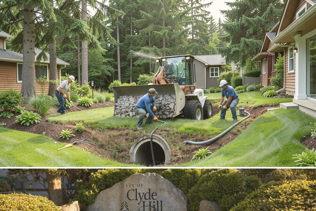 Catch Basin Installation in Clyde Hill, King County, WA - Best installed in drier conditions.