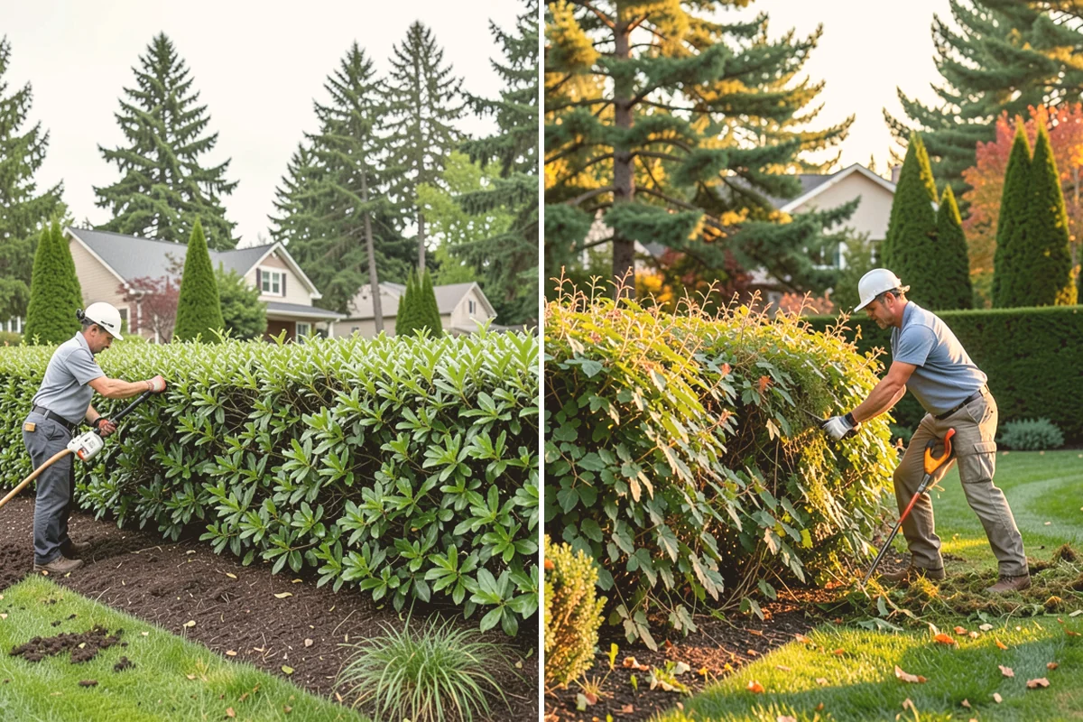 Cedar Hedge Trimming in Bellevue, King County, WA - Inspect for snow splay, inner dieback, and moss