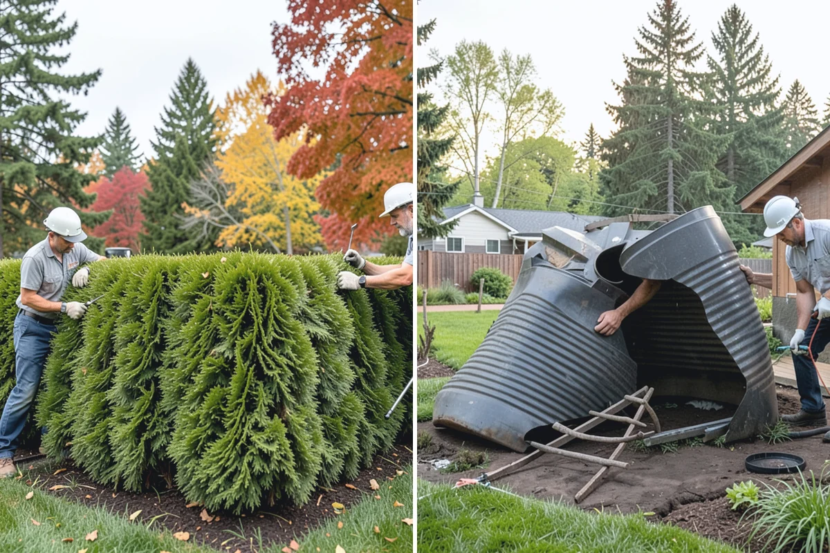Cedar Hedge Trimming in Coupeville, Island County, WA - Inspect for snow splay, inner dieback, and moss