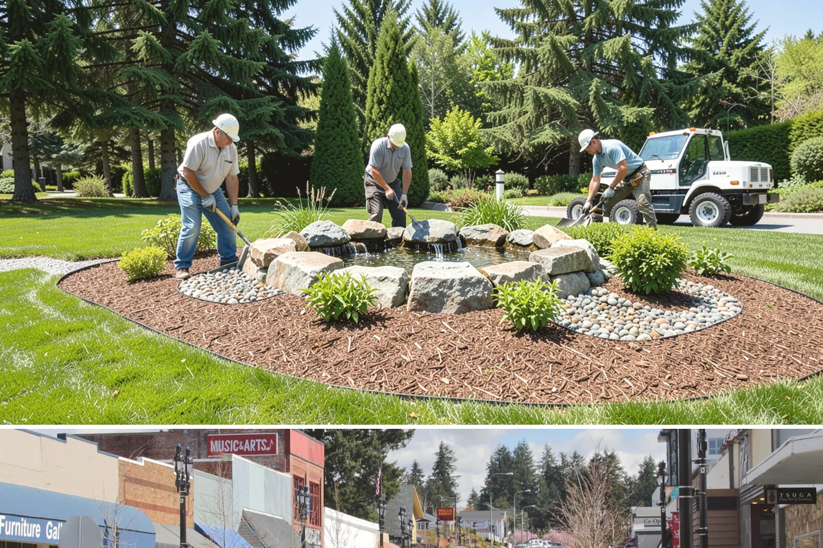 Cedar Mulch Installation in Bothell, King County, WA - Cedar is best refreshed in early spring before growth flushes or in fall to armor beds against winter rains, both ideal in our...