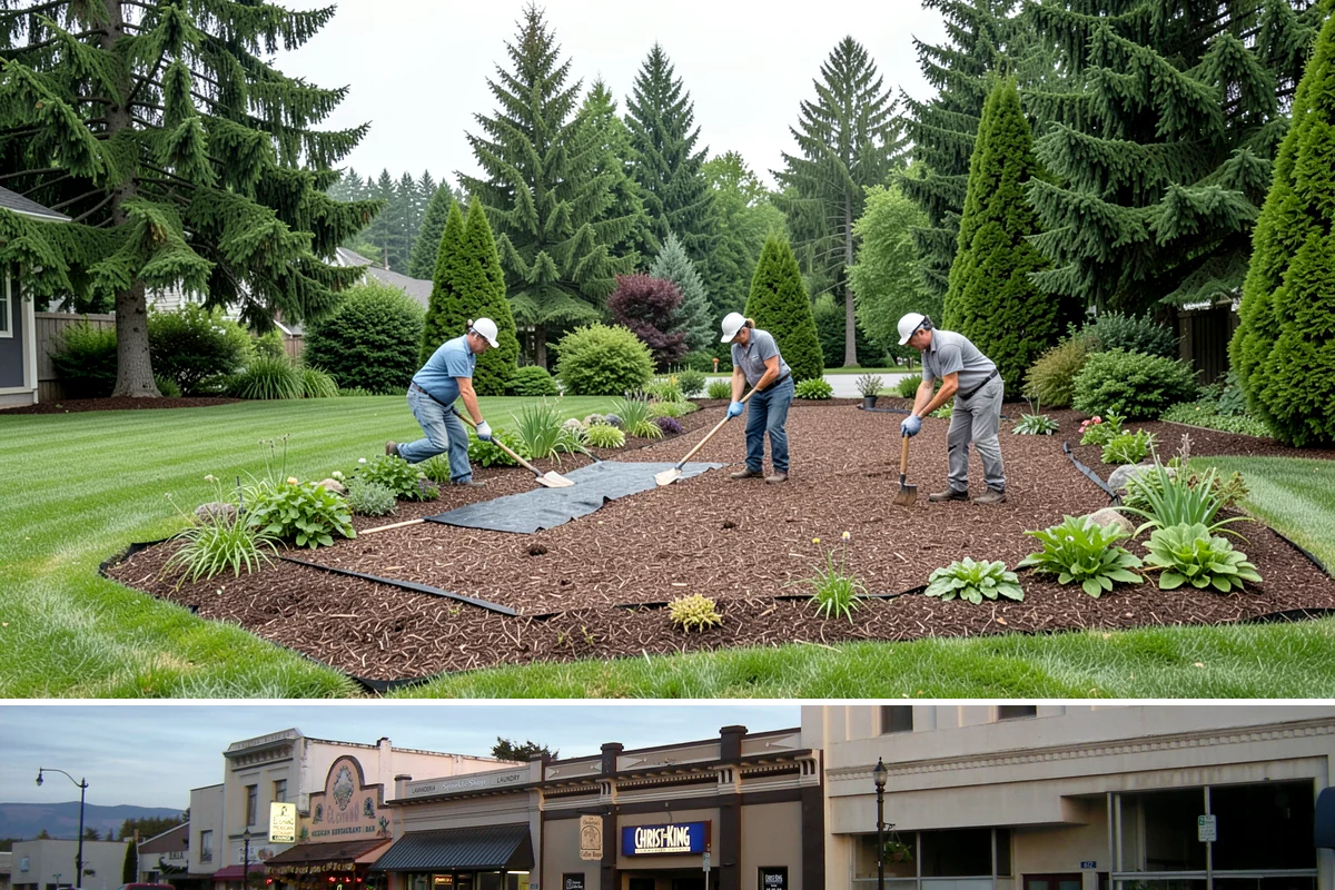 Cedar Mulch Installation in Burlington, Skagit County, WA - Cedar is best refreshed in early spring before growth flushes or in fall to armor beds against winter rains, both ideal in our...