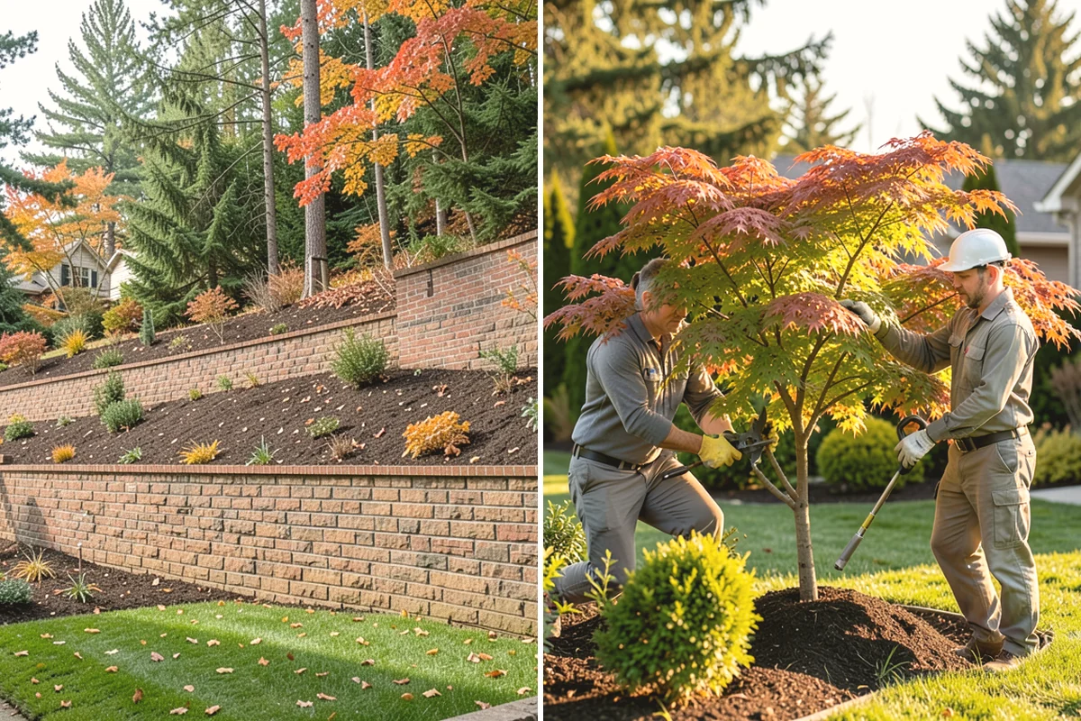 Cedar Mulch Installation in Covington, King County, WA - Walk the property to measure bed square footage and note drainage and slope