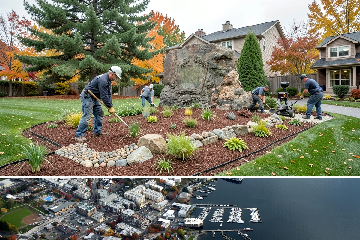 Cedar Mulch Installation in Kirkland, King County, WA - Cedar is best refreshed in early spring before growth flushes or in fall to armor beds against winter rains, both ideal in our...