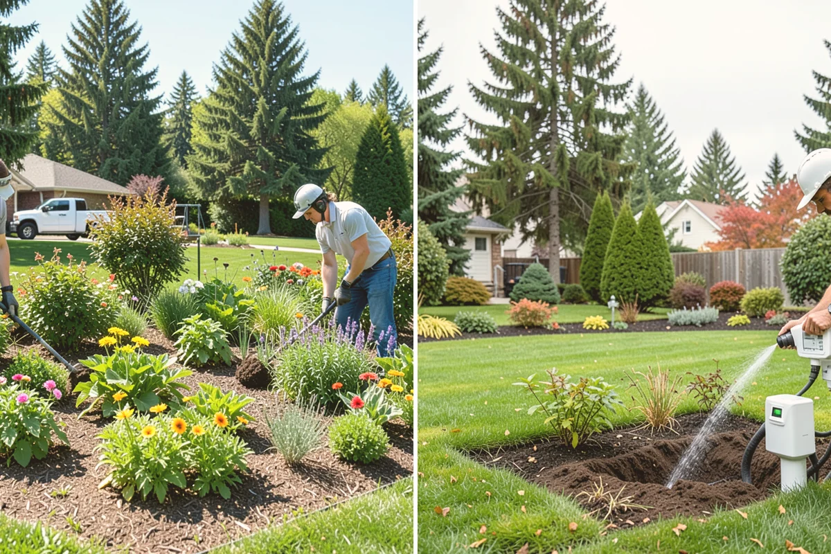 Cedar Mulch Installation in Langley, Island County, WA - Walk the property to measure bed square footage and note drainage and slope