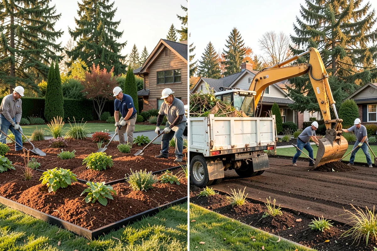 Cedar Mulch Installation in Lyman, Skagit County, WA - Walk the property to measure bed square footage and note drainage and slope