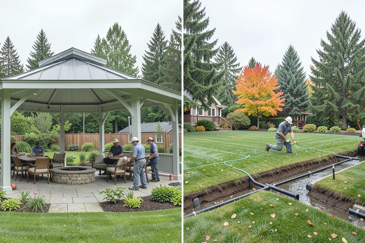 Cedar Mulch Installation in Medina, King County, WA - Walk the property to measure bed square footage and note drainage and slope