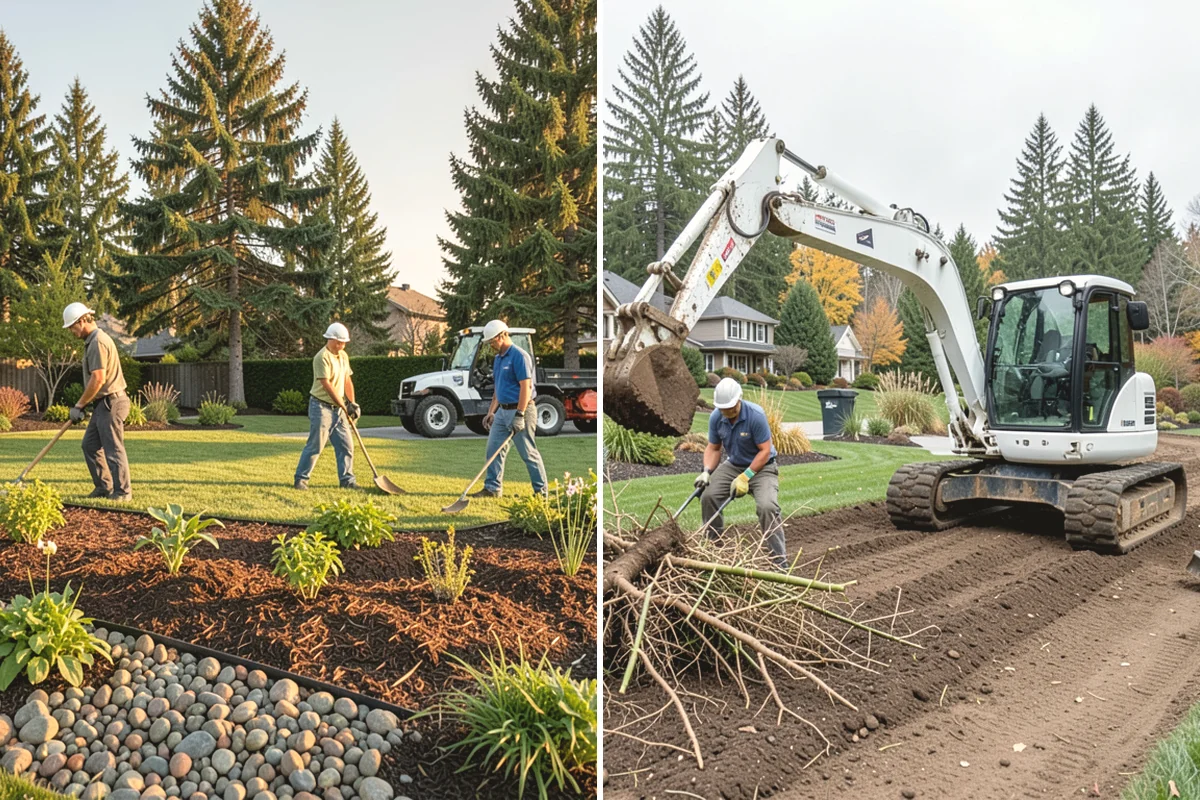 Cedar Mulch Installation in North Bend, King County, WA - Walk the property to measure bed square footage and note drainage and slope