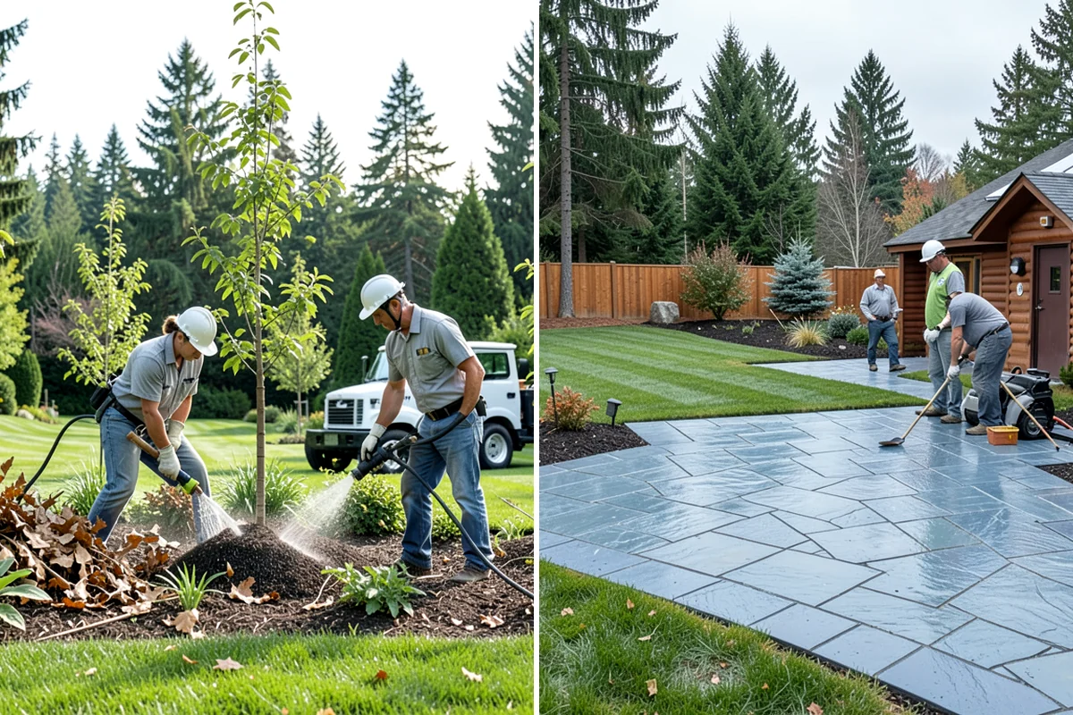 Cedar Mulch Installation in Shoreline, King County, WA - Walk the property to measure bed square footage and note drainage and slope