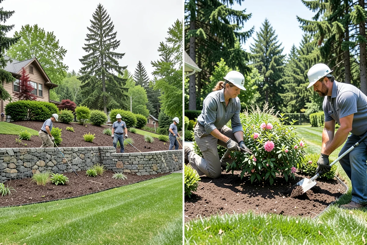 Cedar Mulch Installation in Snoqualmie, King County, WA - Walk the property to measure bed square footage and note drainage and slope