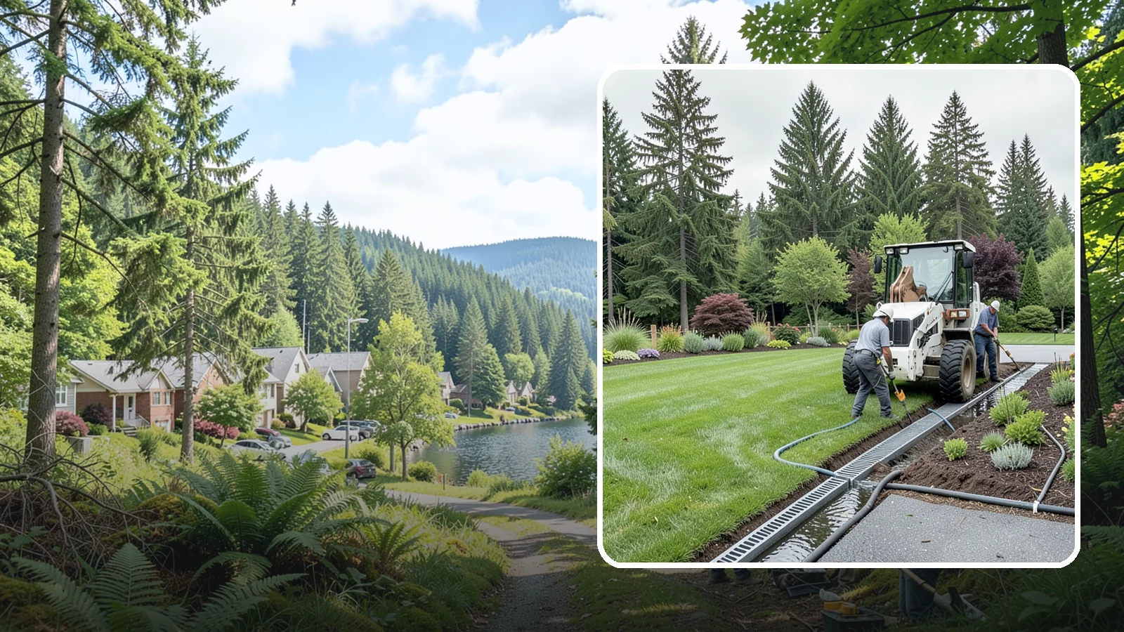 Channel Drain Installation in Lake Forest Park, King County, WA - We install linear channel drains across driveways, patios, and hardscapes to capture surface sheet flow before it pools on paved...