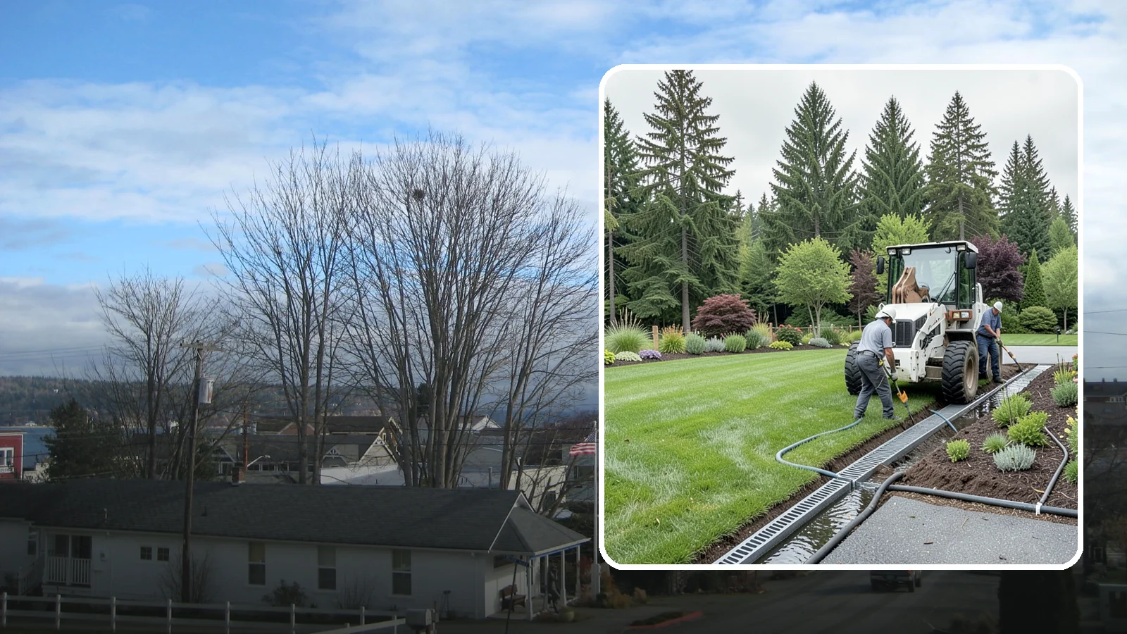 Channel Drain Installation in Langley, Island County, WA - We install linear channel drains across driveways, patios, and hardscapes to capture surface sheet flow before it pools on paved...