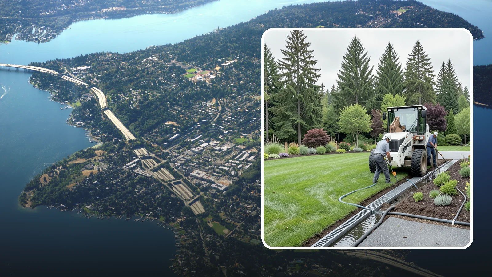 Channel Drain Installation in Mercer Island, King County, WA - We install linear channel drains across driveways, patios, and hardscapes to capture surface sheet flow before it pools on paved...