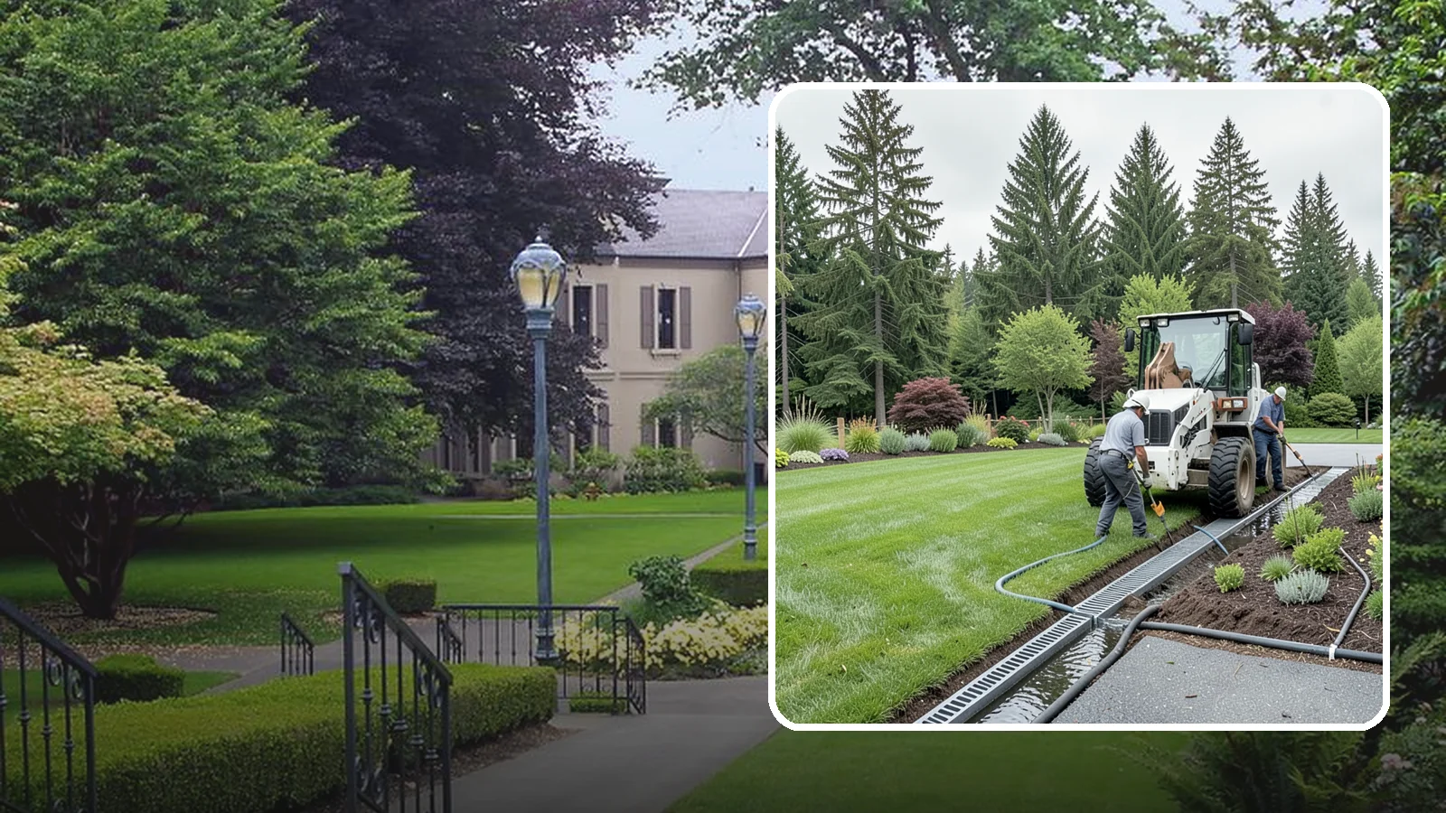 Channel Drain Installation in Woodinville, King County, WA - We install linear channel drains across driveways, patios, and hardscapes to capture surface sheet flow before it pools on paved...