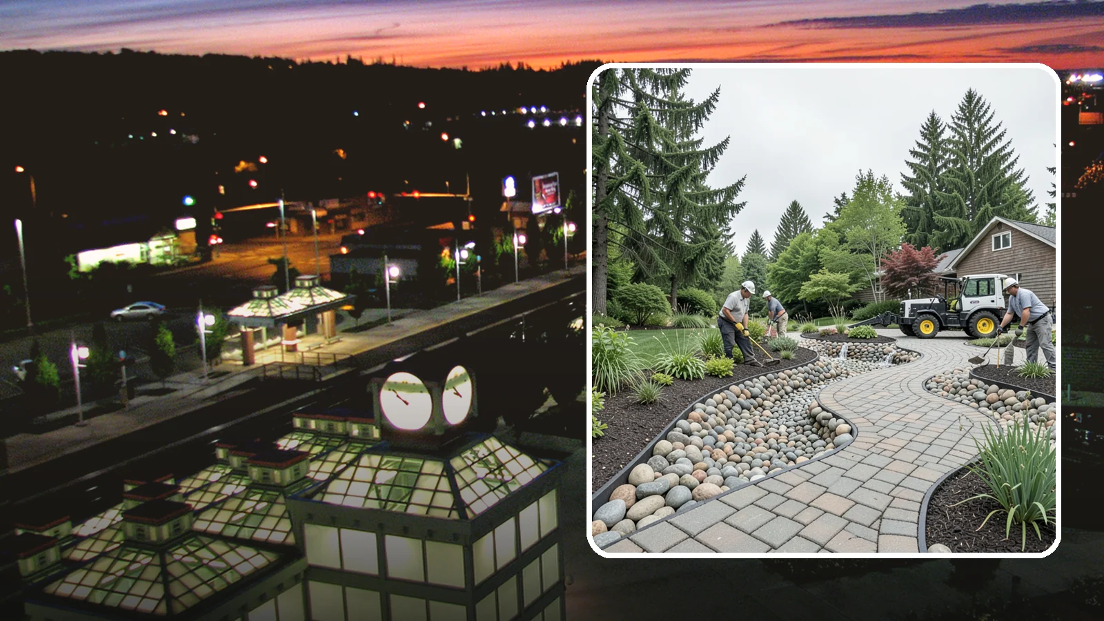 Cobble Installation in Auburn, King County, WA - Large, rounded river cobble that creates dry creek beds, drainage swales, and dramatic garden focal points.