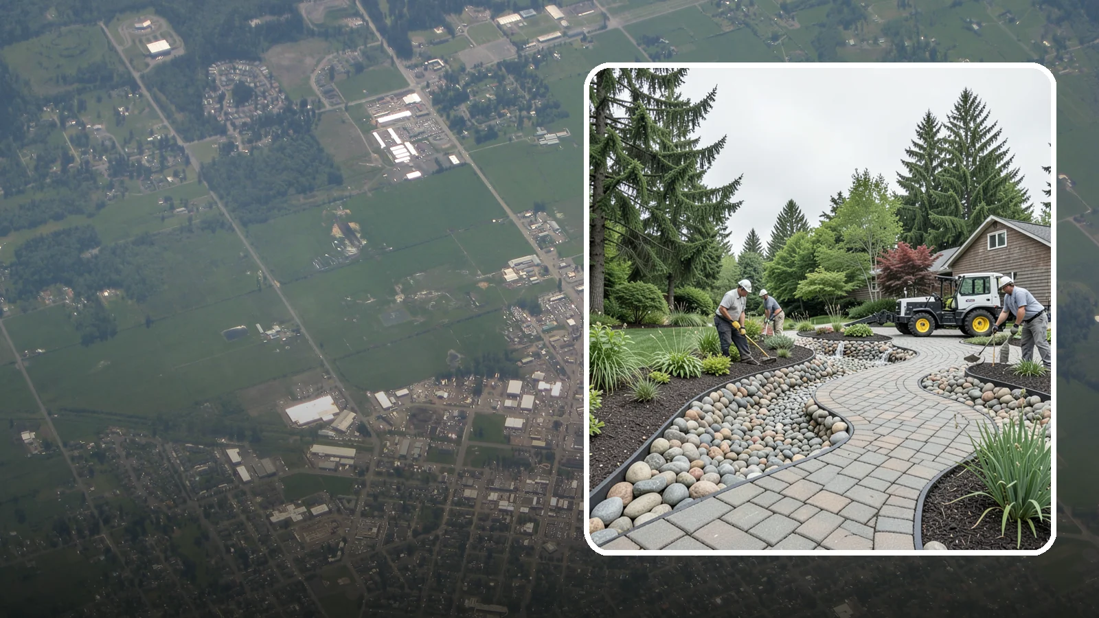 Cobble Installation in Enumclaw, King County, WA - Large, rounded river cobble that creates dry creek beds, drainage swales, and dramatic garden focal points.