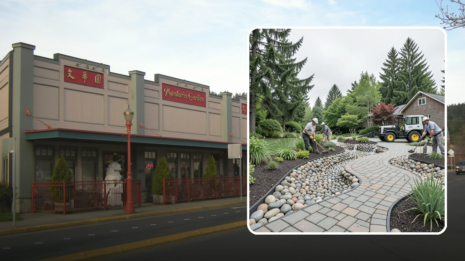 Cobble Installation in Issaquah, King County, WA - Large, rounded river cobble that creates dry creek beds, drainage swales, and dramatic garden focal points.