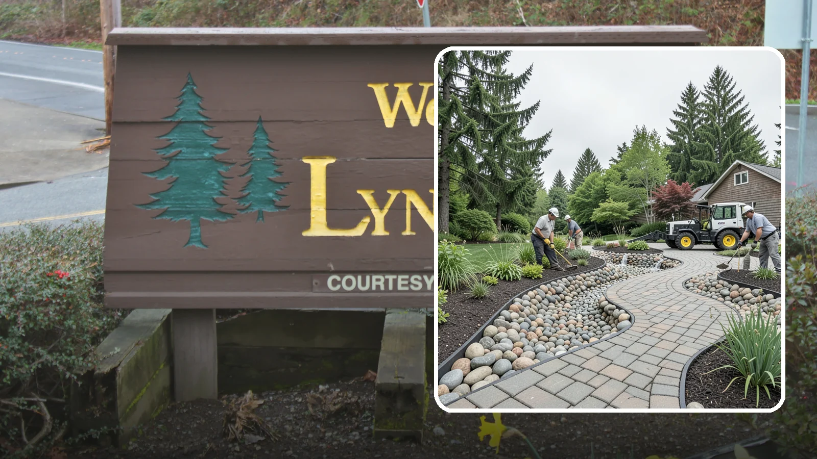 Cobble Installation in Lynnwood, Snohomish County, WA - Large, rounded river cobble that creates dry creek beds, drainage swales, and dramatic garden focal points.