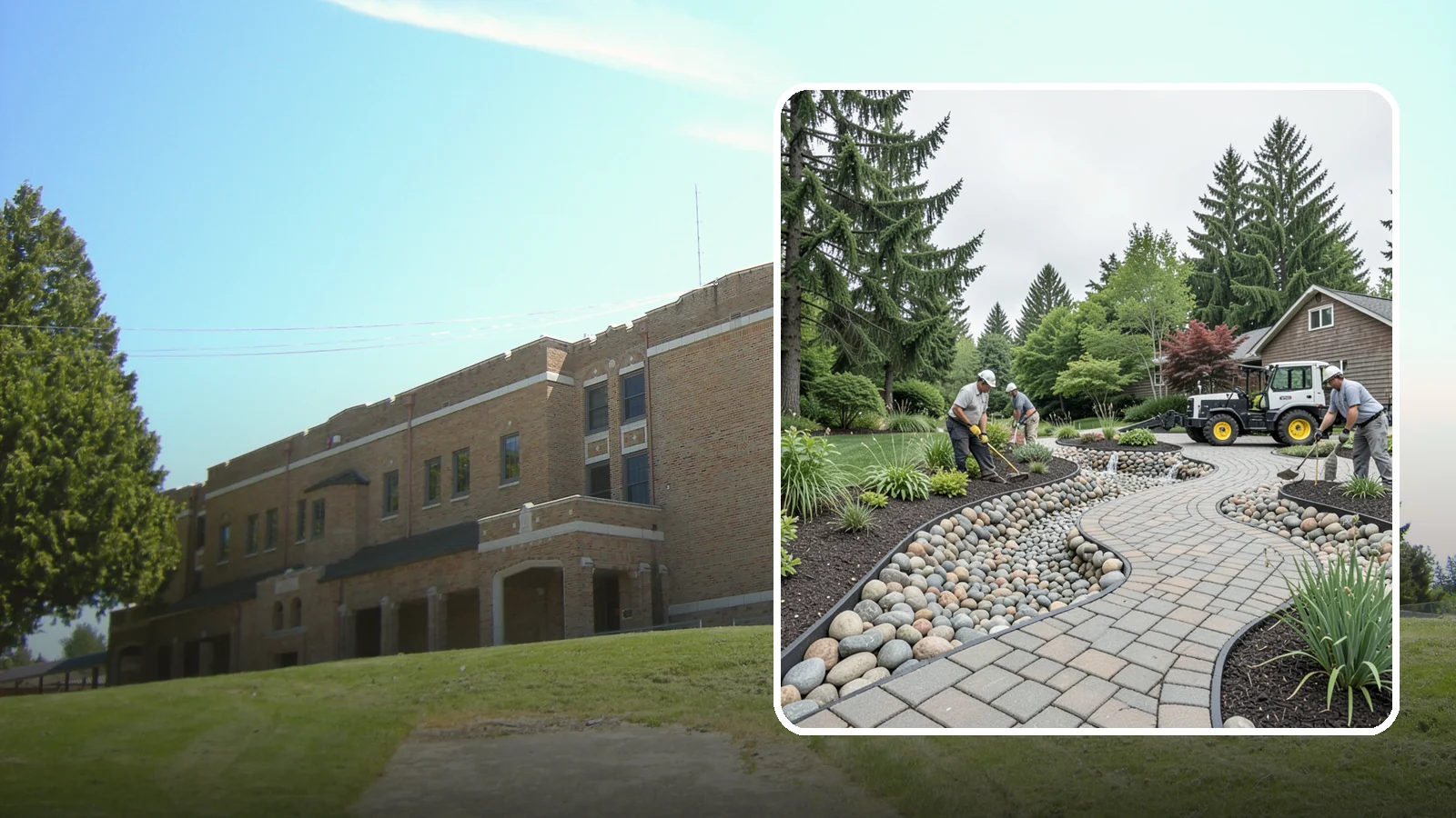 Cobble Installation in Maple Valley, King County, WA - Large, rounded river cobble that creates dry creek beds, drainage swales, and dramatic garden focal points.