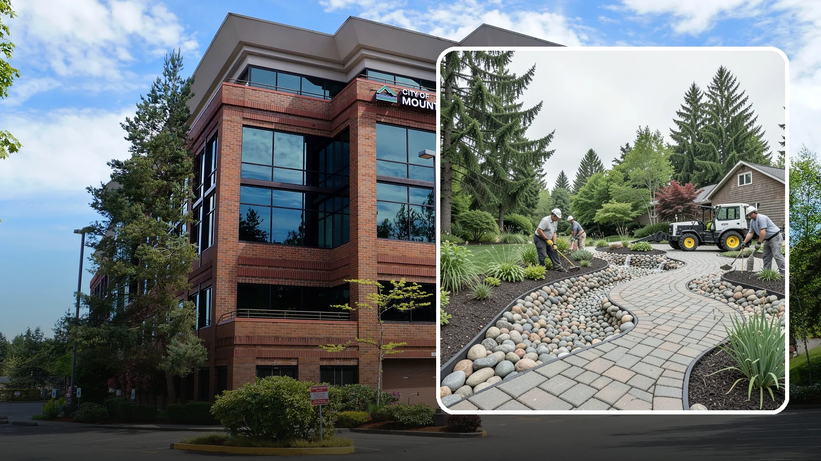 Cobble Installation in Mountlake Terrace, Snohomish County, WA - Large, rounded river cobble that creates dry creek beds, drainage swales, and dramatic garden focal points.