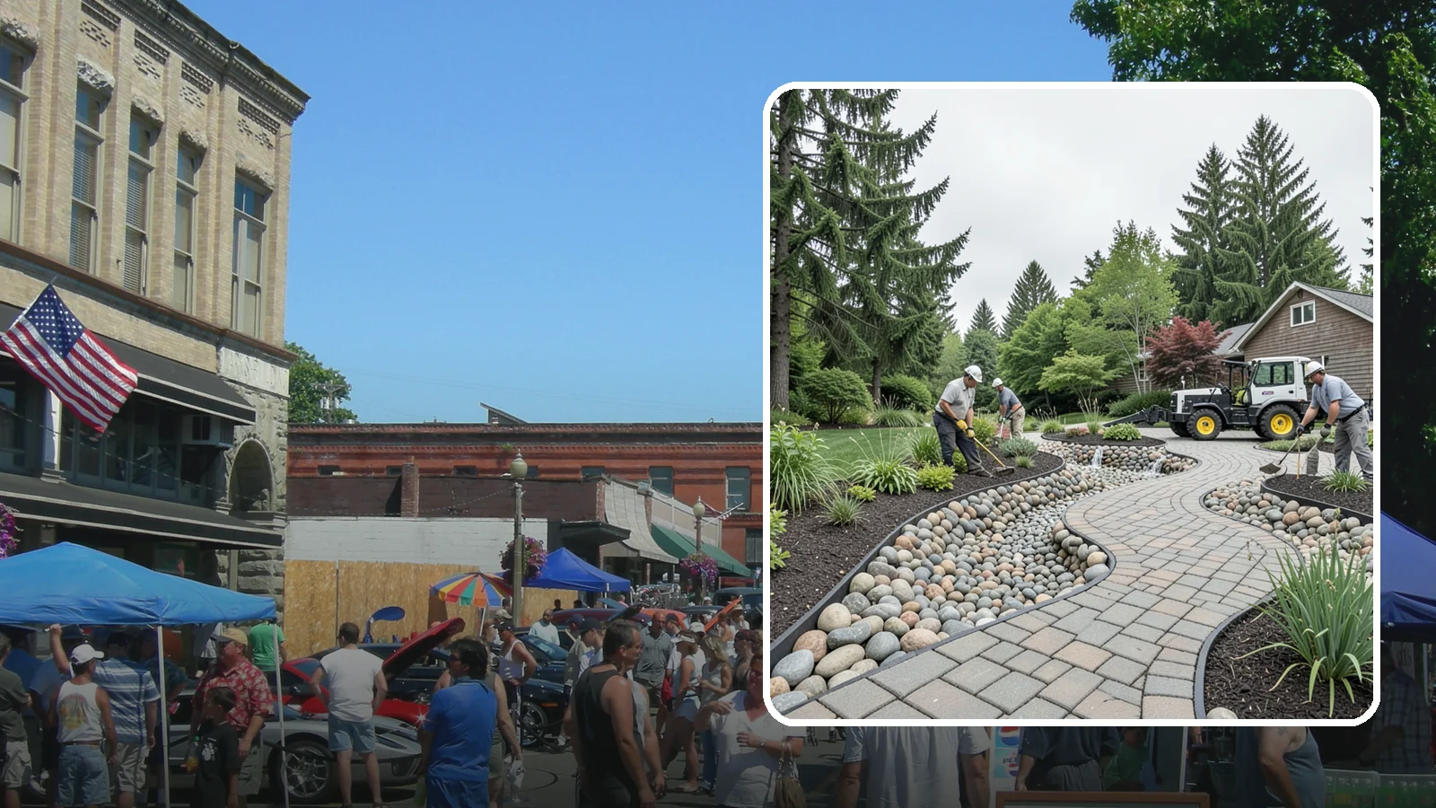 Cobble Installation in Snohomish, Snohomish County, WA - Large, rounded river cobble that creates dry creek beds, drainage swales, and dramatic garden focal points.