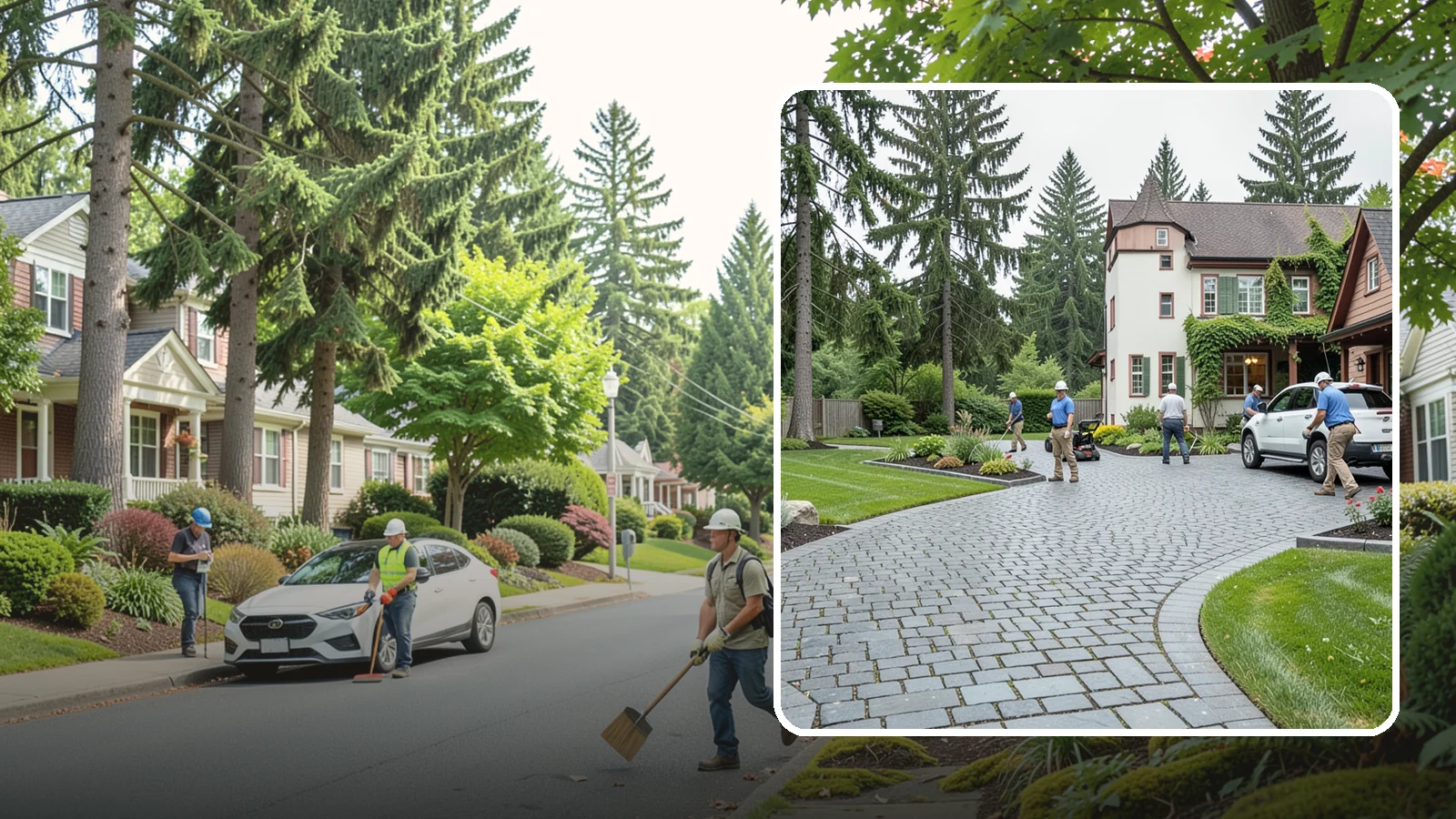 Cobblestone Installation in Beaux Arts Village, King County, WA - Rugged granite or basalt cobblestones set for old-world driveways, borders, and accents that endure decades of Northwest weather.