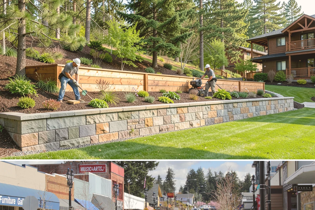 Cobblestone Installation in Bothell, King County, WA - Best laid spring through fall so joints set before winter, though mortared cobble aprons can be built in drier cold-weather...