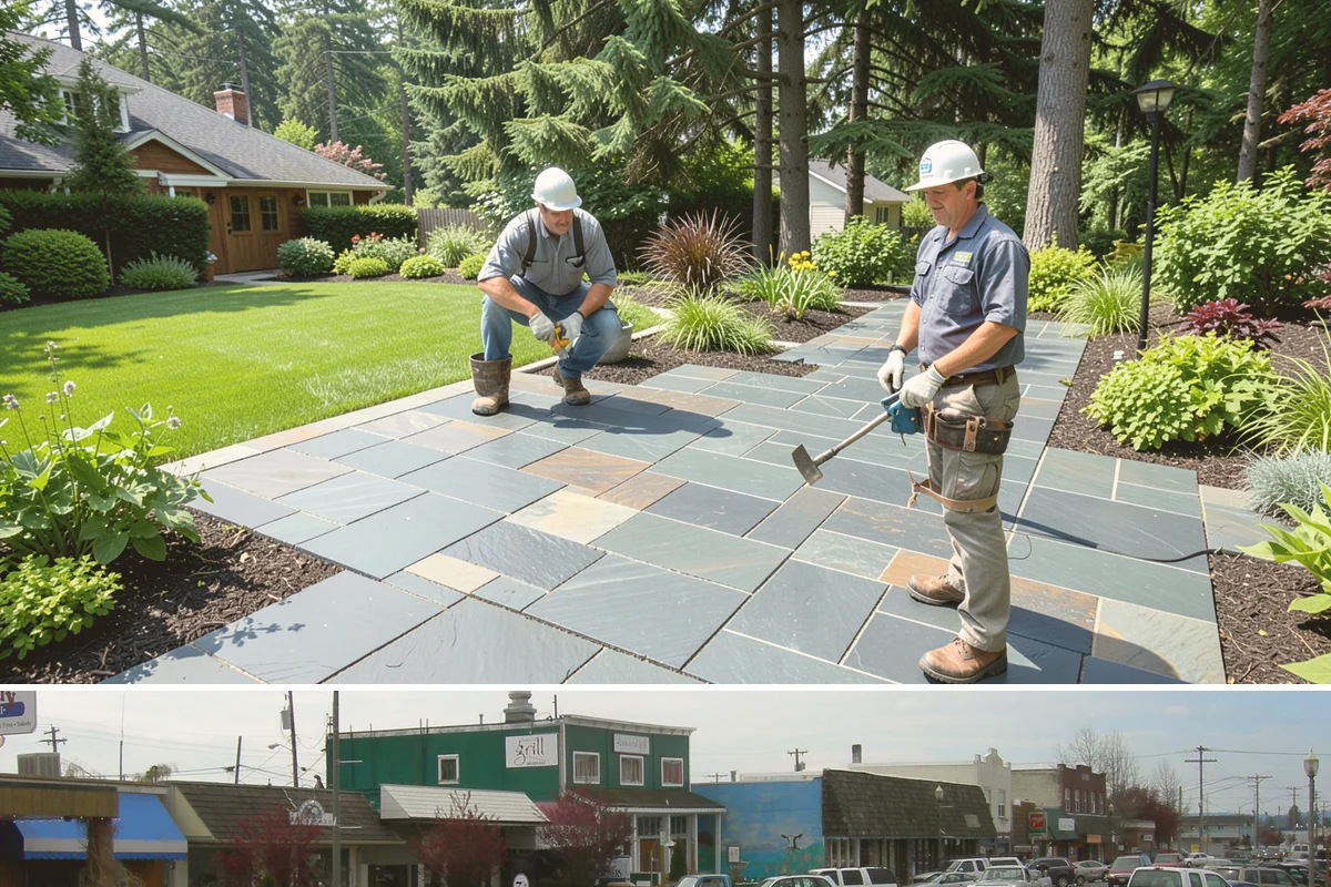 Cobblestone Installation in Stanwood, Snohomish County, WA - Best laid spring through fall so joints set before winter, though mortared cobble aprons can be built in drier cold-weather...