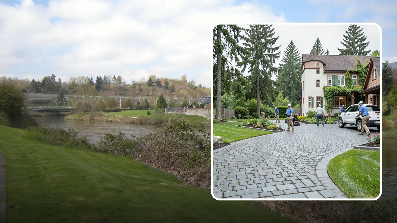 Cobblestone Installation in Tukwila, King County, WA - Rugged granite or basalt cobblestones set for old-world driveways, borders, and accents that endure decades of Northwest weather.