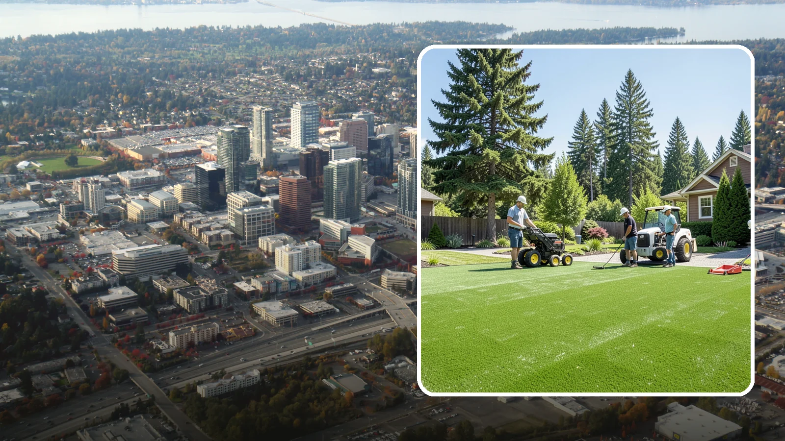 Commercial Artificial Turf in Bellevue, King County, WA - Large-scale commercial turf for businesses, medians, and grounds that stays green with no maintenance budget.