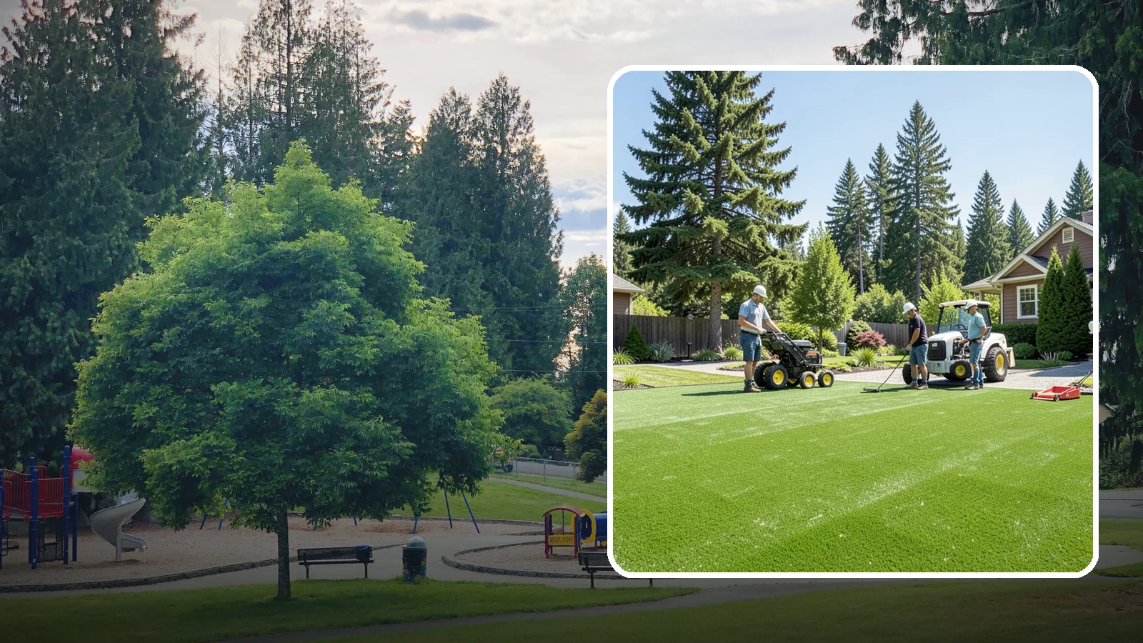 Commercial Artificial Turf in Bonney Lake, Pierce County, WA - Large-scale commercial turf for businesses, medians, and grounds that stays green with no maintenance budget.