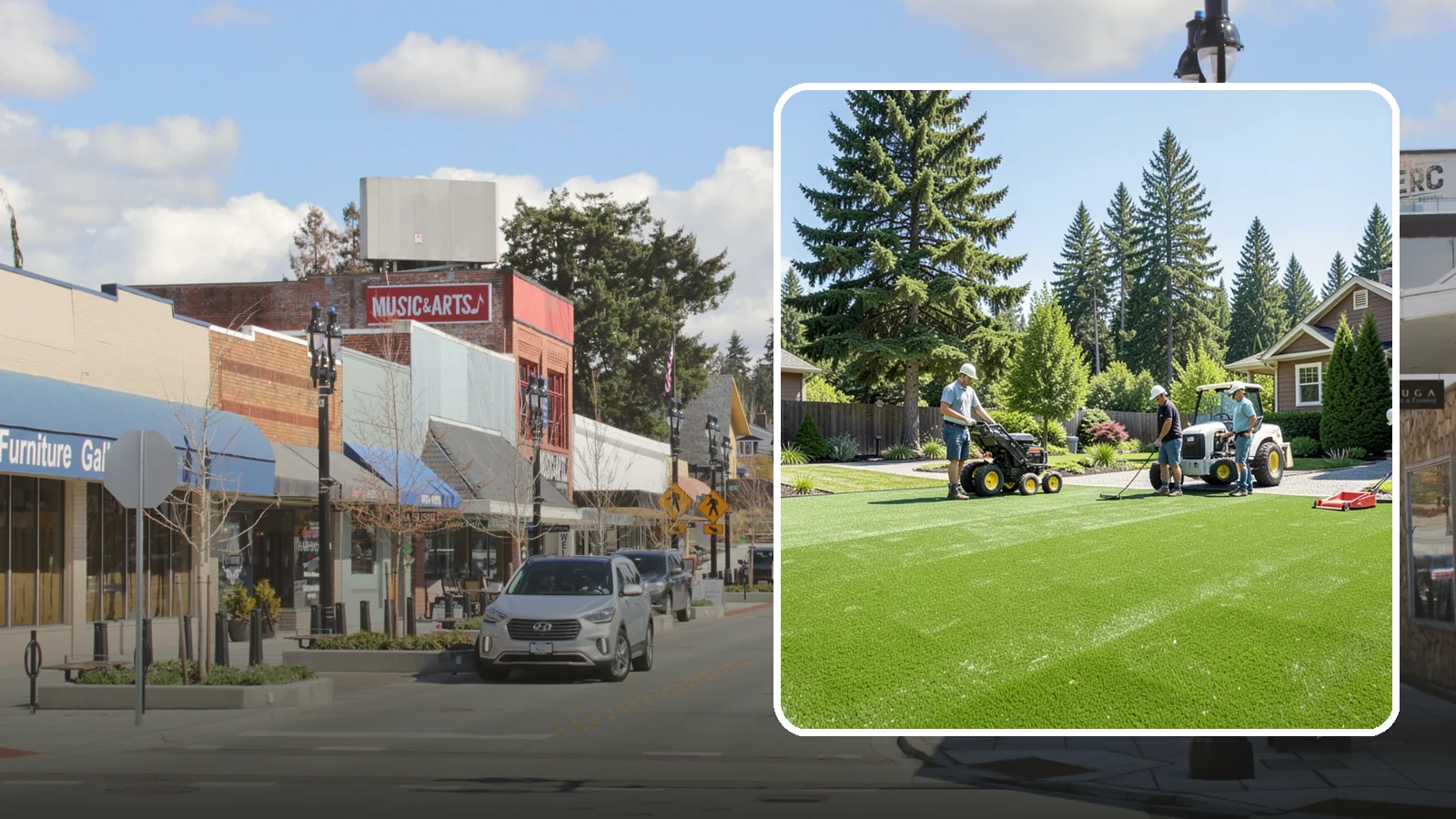Commercial Artificial Turf in Bothell, King County, WA - Large-scale commercial turf for businesses, medians, and grounds that stays green with no maintenance budget.