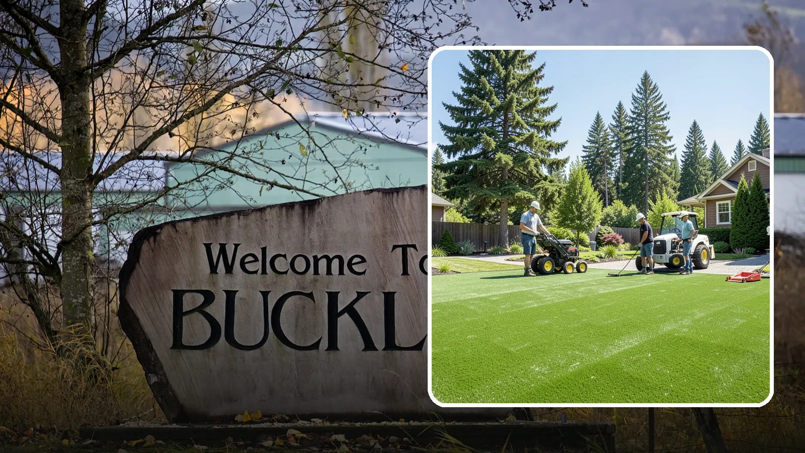 Commercial Artificial Turf in Buckley, Pierce County, WA - Large-scale commercial turf for businesses, medians, and grounds that stays green with no maintenance budget.