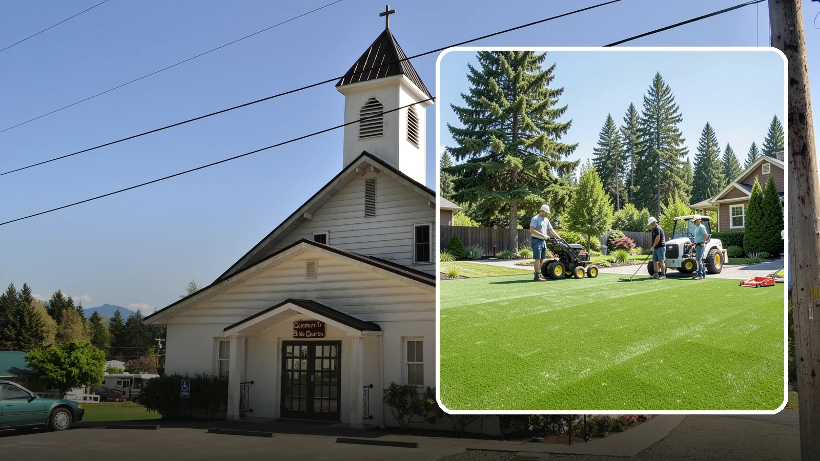 Commercial Artificial Turf in Concrete, Skagit County, WA - Large-scale commercial turf for businesses, medians, and grounds that stays green with no maintenance budget.