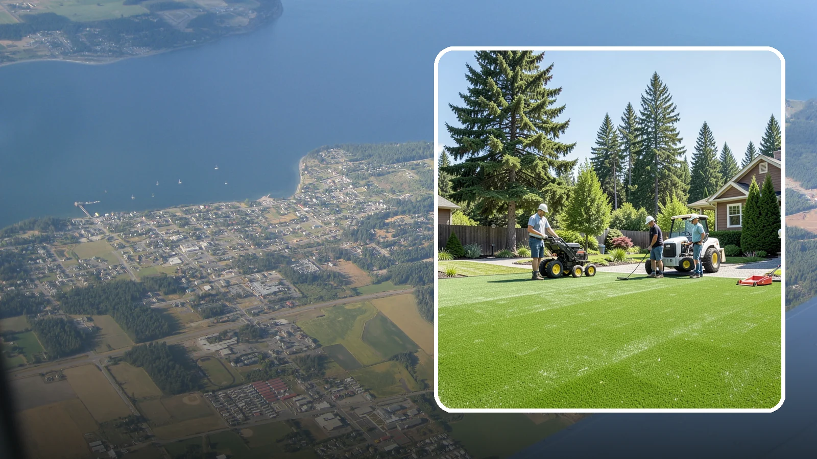 Commercial Artificial Turf in Coupeville, Island County, WA - Large-scale commercial turf for businesses, medians, and grounds that stays green with no maintenance budget.