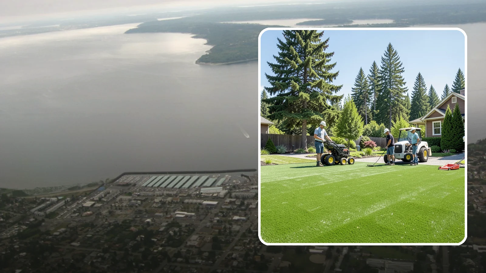 Commercial Artificial Turf in Des Moines, King County, WA - Large-scale commercial turf for businesses, medians, and grounds that stays green with no maintenance budget.