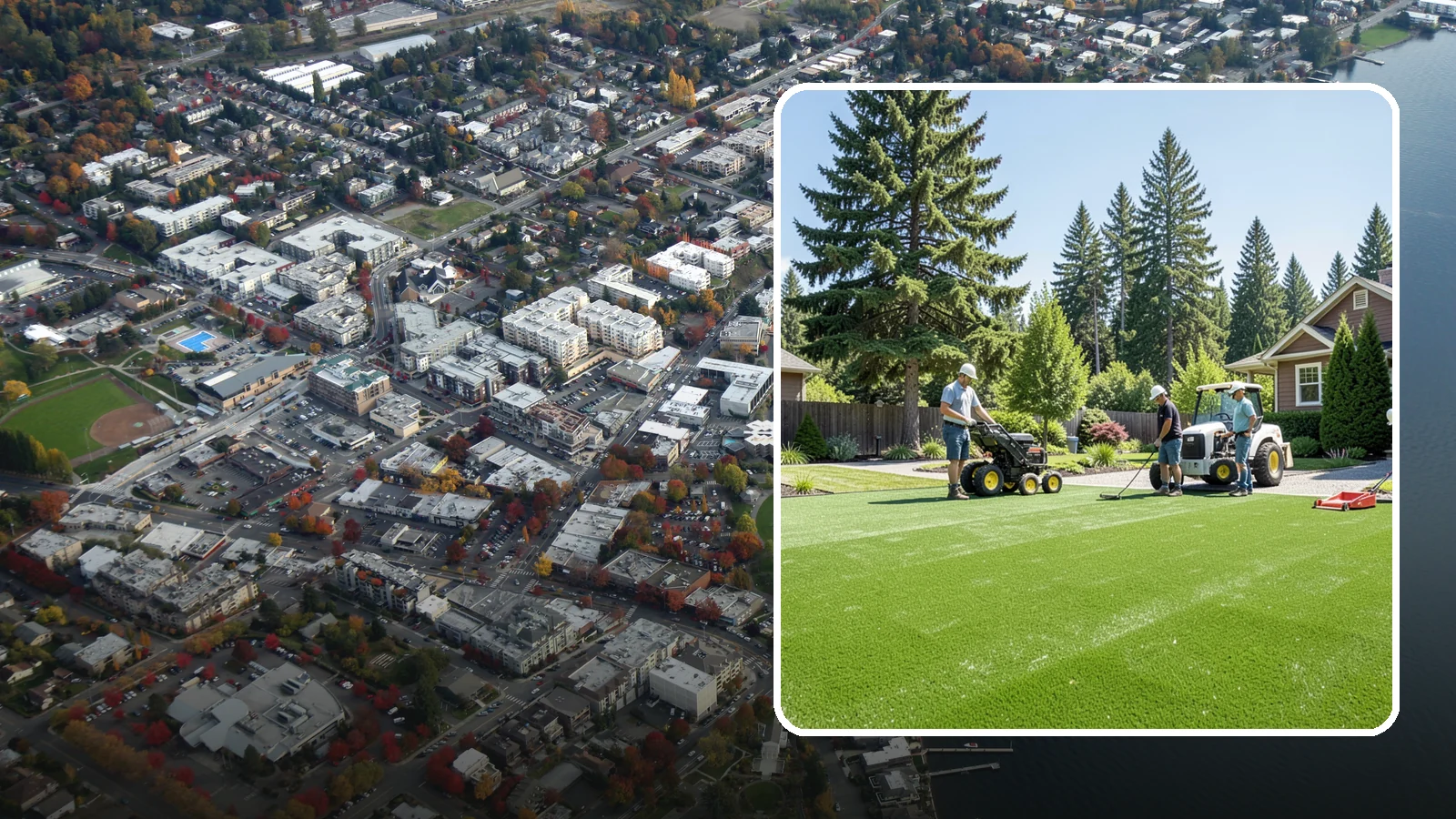 Commercial Artificial Turf in Kirkland, King County, WA - Large-scale commercial turf for businesses, medians, and grounds that stays green with no maintenance budget.