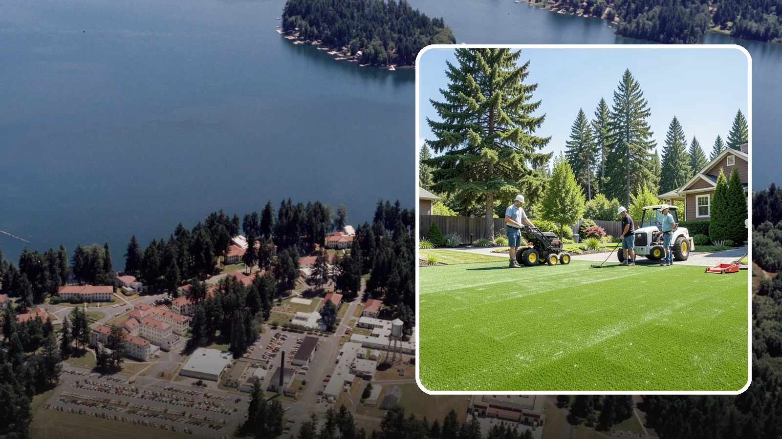 Commercial Artificial Turf in Lakewood, Pierce County, WA - Large-scale commercial turf for businesses, medians, and grounds that stays green with no maintenance budget.