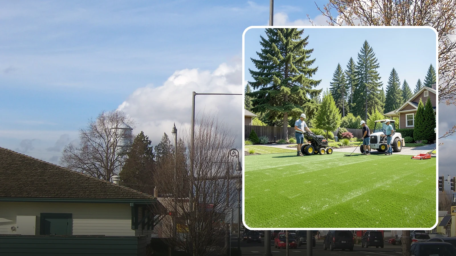 Commercial Artificial Turf in Marysville, Snohomish County, WA - Large-scale commercial turf for businesses, medians, and grounds that stays green with no maintenance budget.