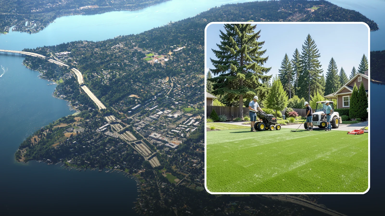 Commercial Artificial Turf in Mercer Island, King County, WA - Large-scale commercial turf for businesses, medians, and grounds that stays green with no maintenance budget.