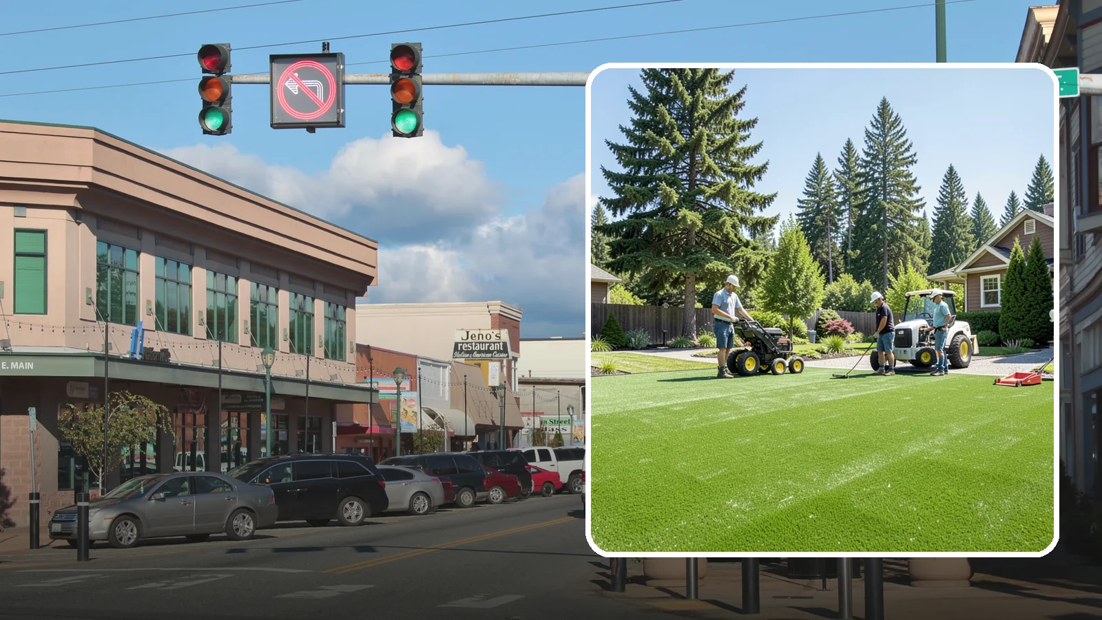 Commercial Artificial Turf in Monroe, Snohomish County, WA - Large-scale commercial turf for businesses, medians, and grounds that stays green with no maintenance budget.