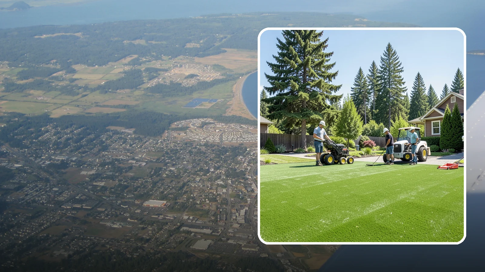 Commercial Artificial Turf in Oak Harbor, Island County, WA - Large-scale commercial turf for businesses, medians, and grounds that stays green with no maintenance budget.