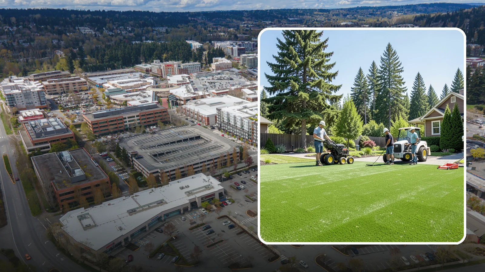 Commercial Artificial Turf in Redmond, King County, WA - Large-scale commercial turf for businesses, medians, and grounds that stays green with no maintenance budget.