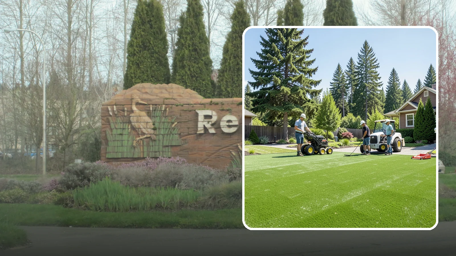 Commercial Artificial Turf in Renton, King County, WA - Large-scale commercial turf for businesses, medians, and grounds that stays green with no maintenance budget.