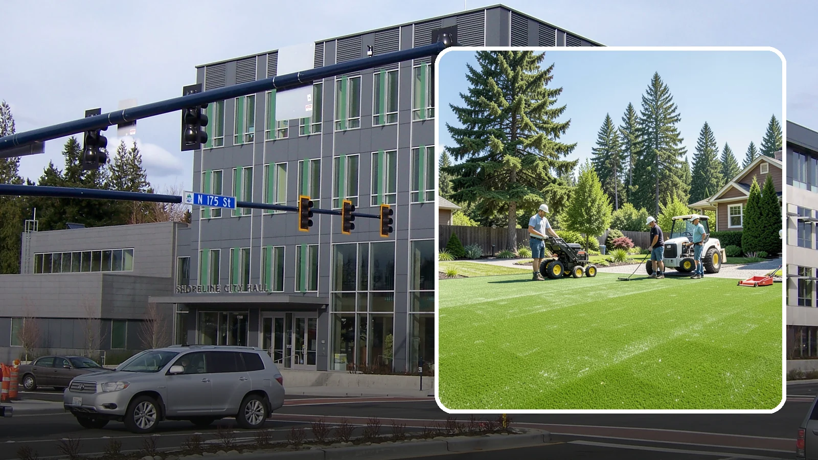 Commercial Artificial Turf in Shoreline, King County, WA - Large-scale commercial turf for businesses, medians, and grounds that stays green with no maintenance budget.