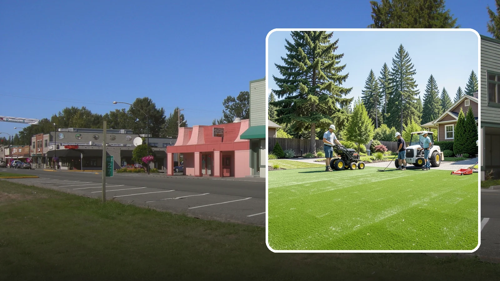 Commercial Artificial Turf in Snoqualmie, King County, WA - Large-scale commercial turf for businesses, medians, and grounds that stays green with no maintenance budget.