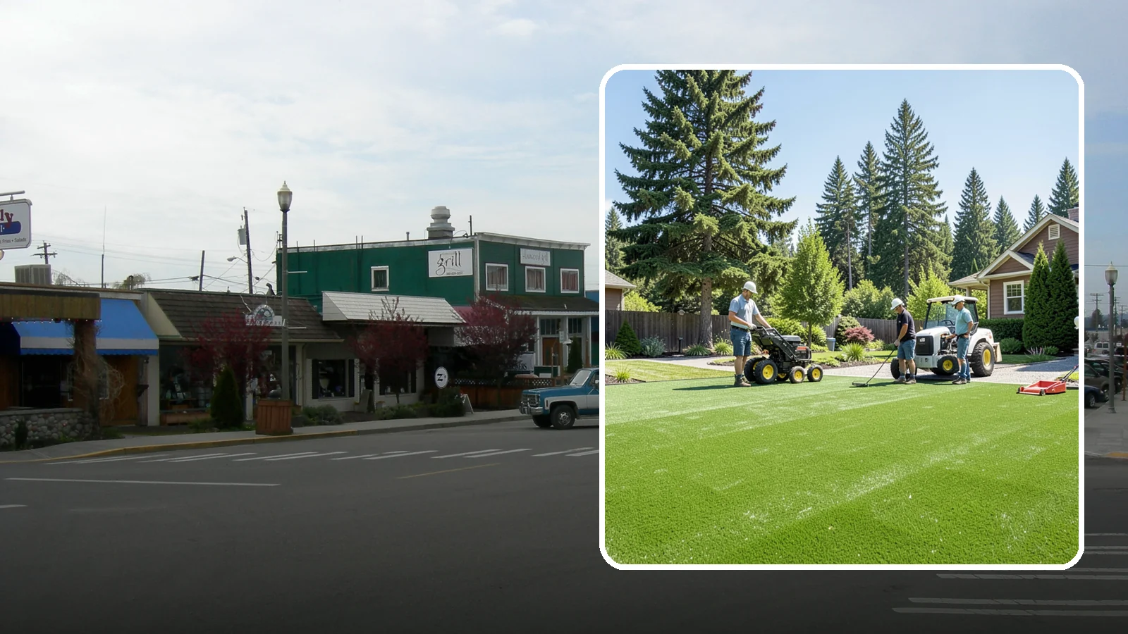Commercial Artificial Turf in Stanwood, Snohomish County, WA - Large-scale commercial turf for businesses, medians, and grounds that stays green with no maintenance budget.